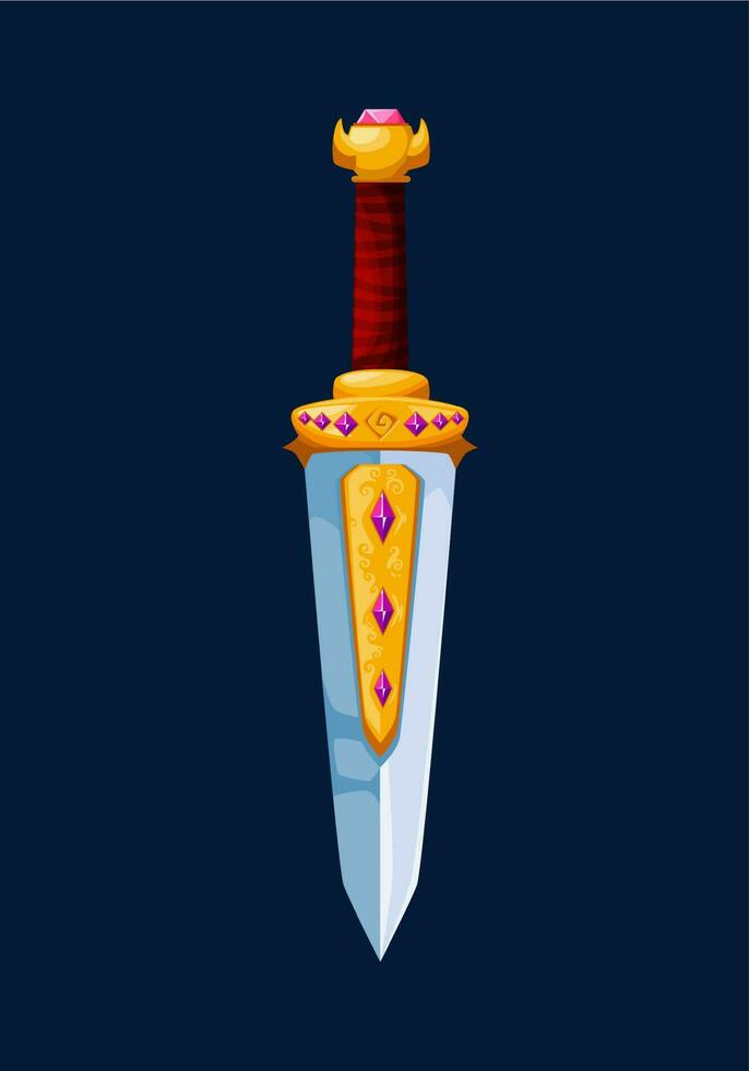 Magical cartoon steel dagger blade, Medieval sword vector