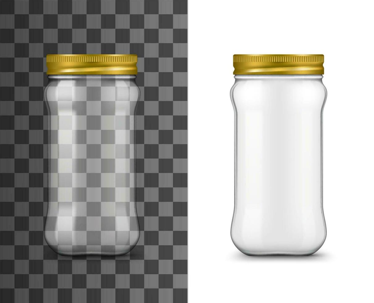 Glass jar, realistic packaging with lid, mockup vector