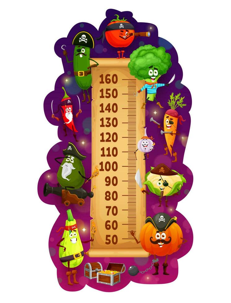 Kids height chart, vegetable pirates and corsairs vector