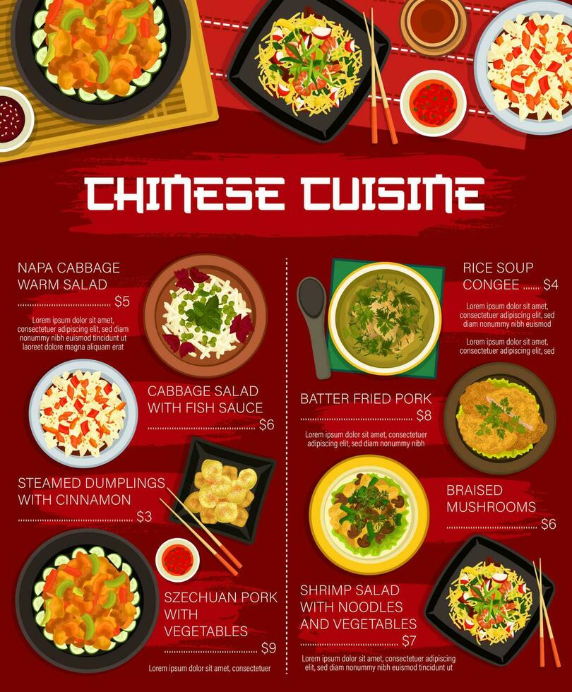 chino cocina restaurante menú, vector comida