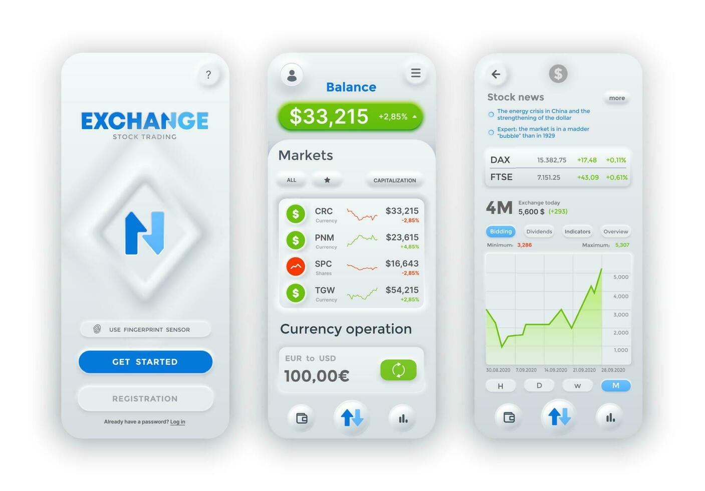 App interface for exchange or stock trade market vector