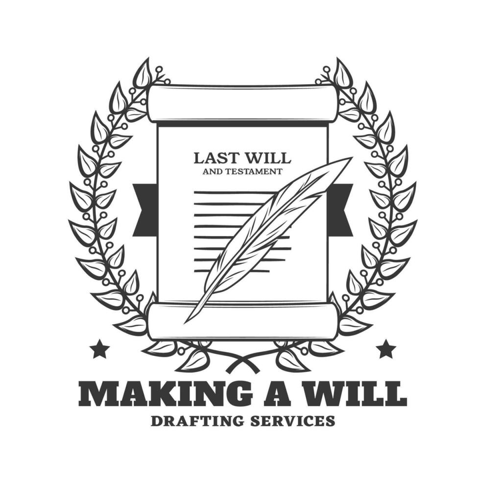 Last will, testament drafting notary service icon vector