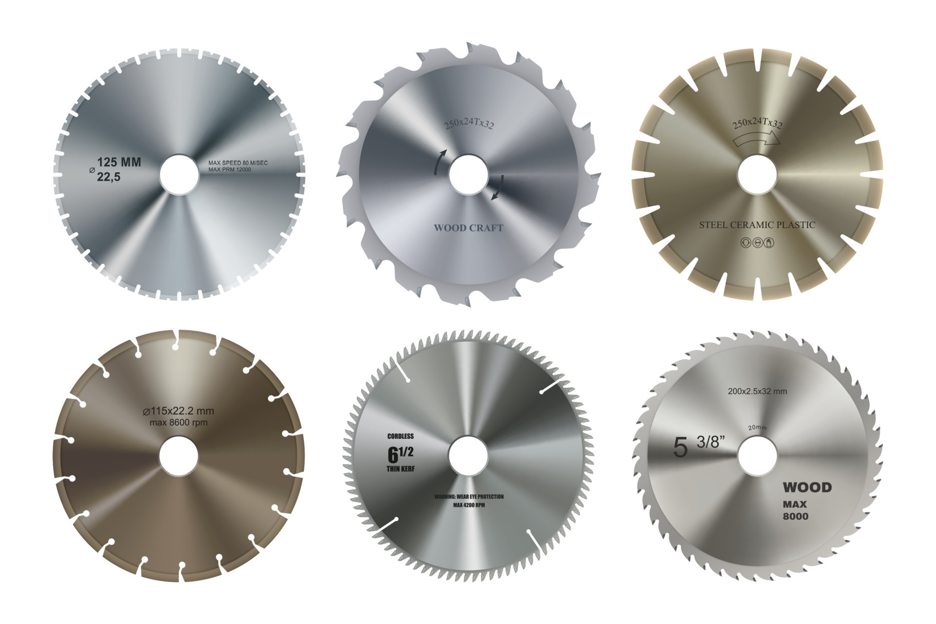 Realistic circular saw blade discs, cutting tool 23510209 Vector Art at