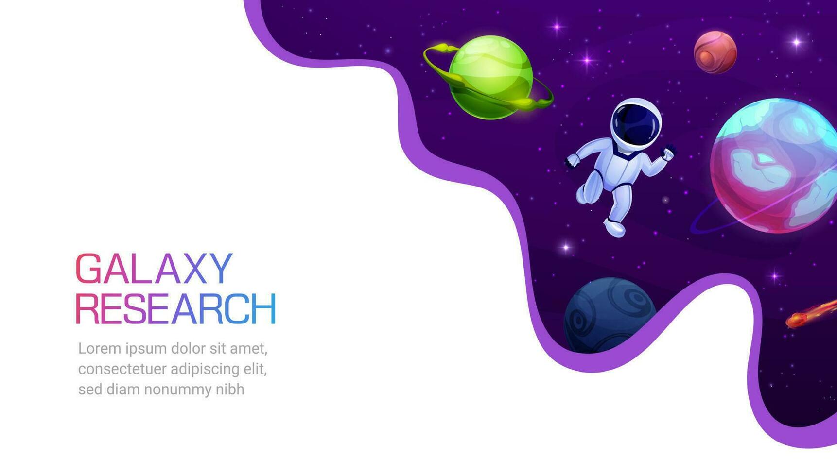 Galaxy research and travel. Space landing page vector