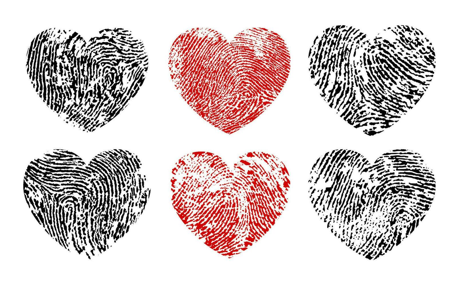 Black and red fingerprint hearts texture or symbol vector