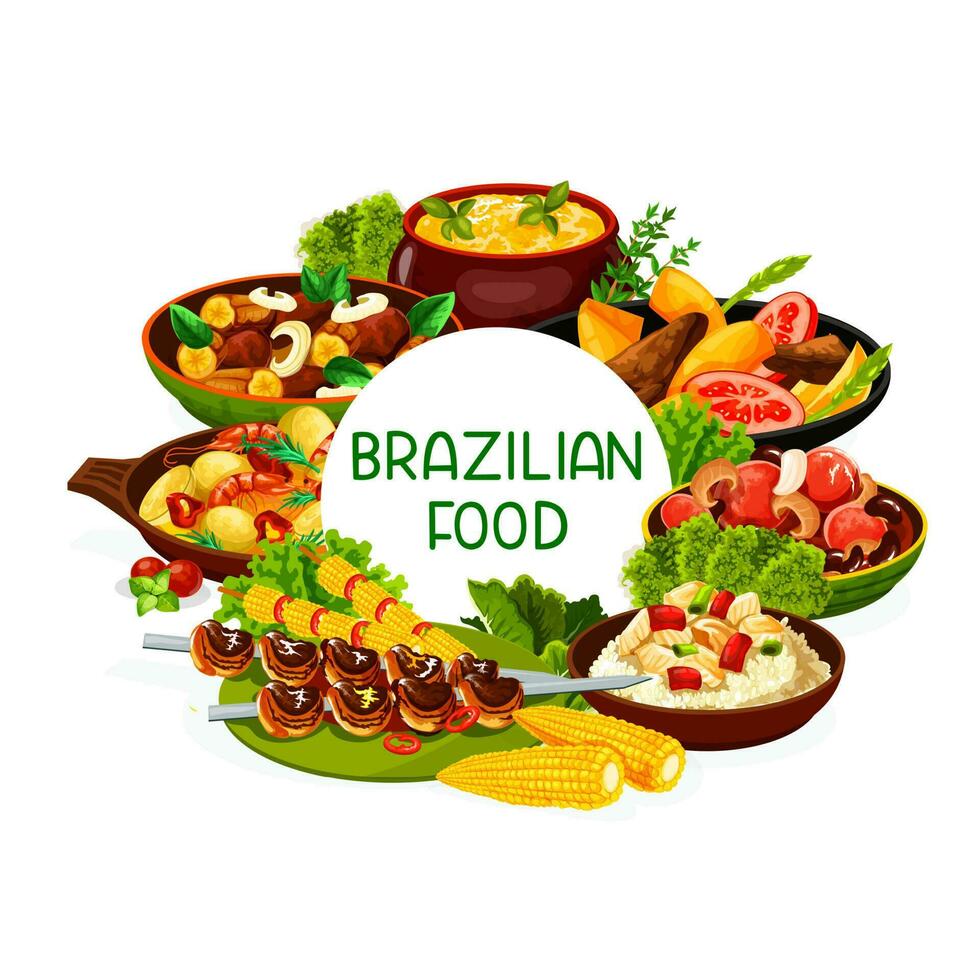 Brazilian food cuisine, Brazil meat and fish dish vector