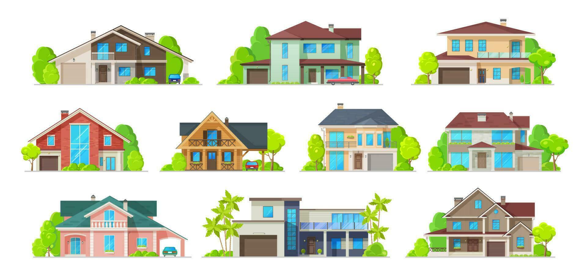 House, home, cottage building icons of real estate vector