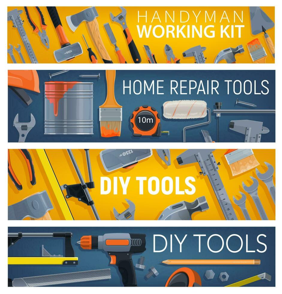 Construction and repair tools, vector banners