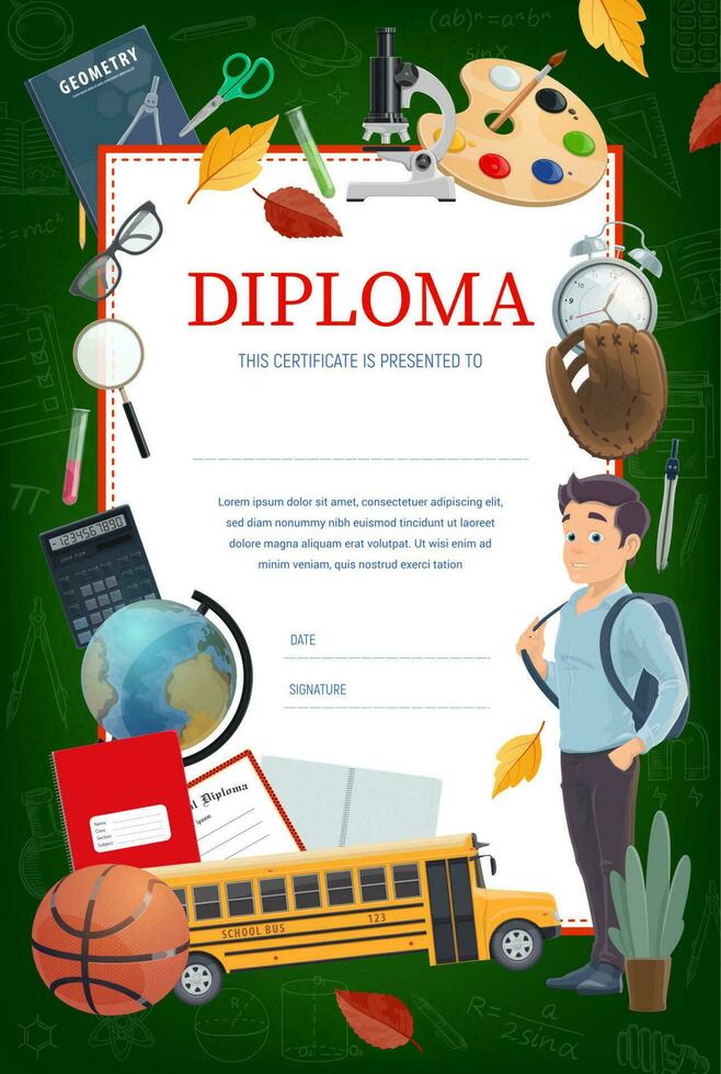 Kids education diploma certificate, vector