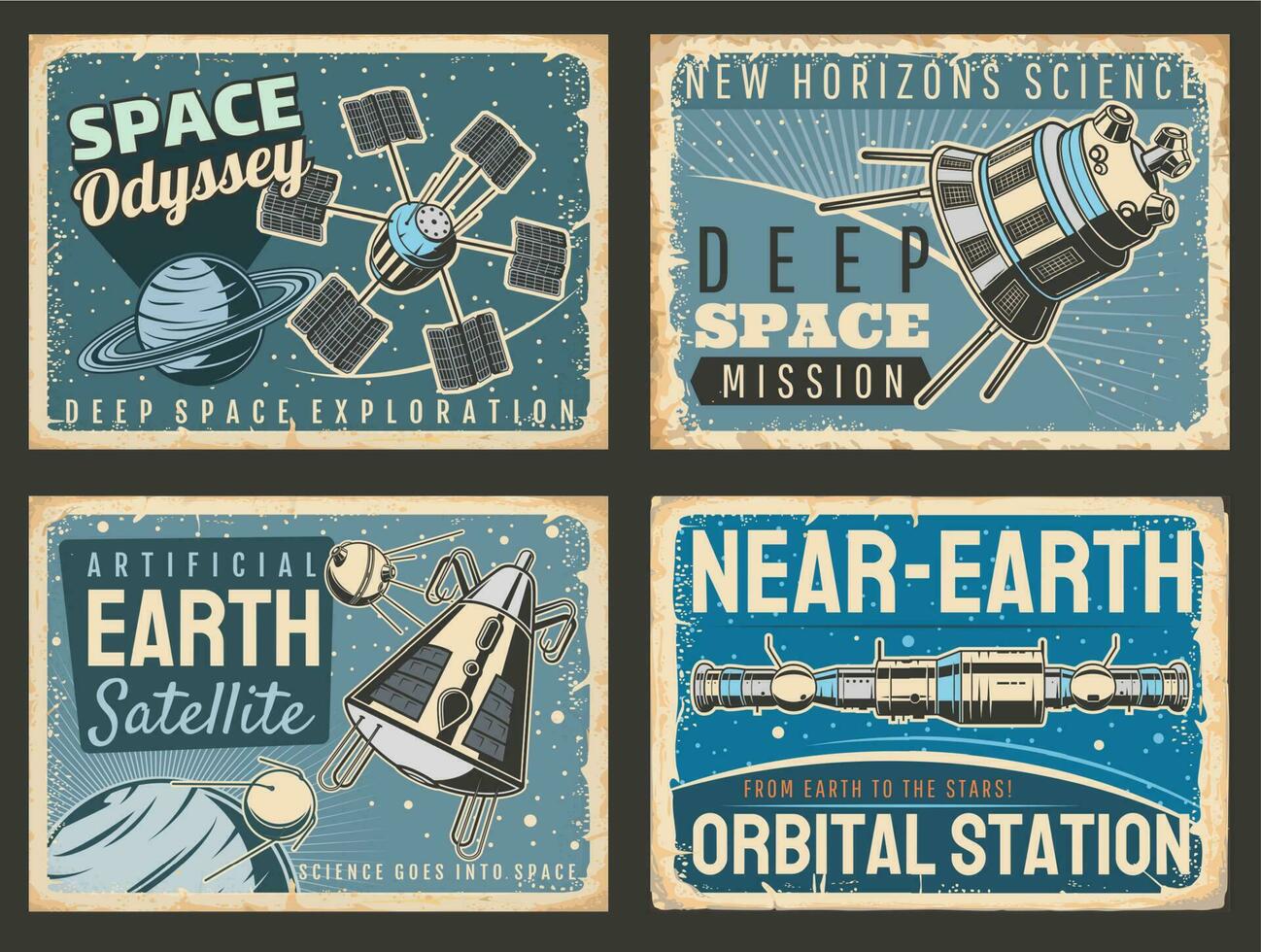 Outer space and galaxy research vector posters