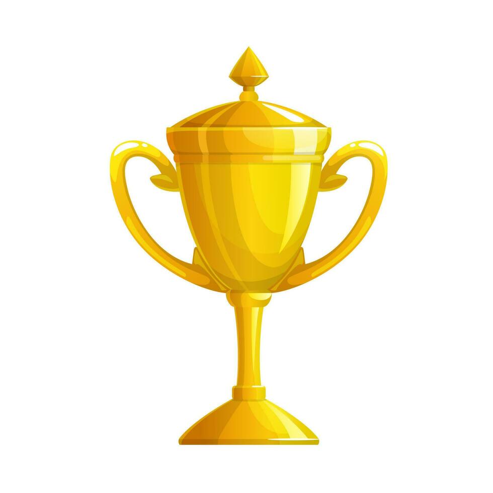 Golden cup trophy icon, sport victory gold award vector