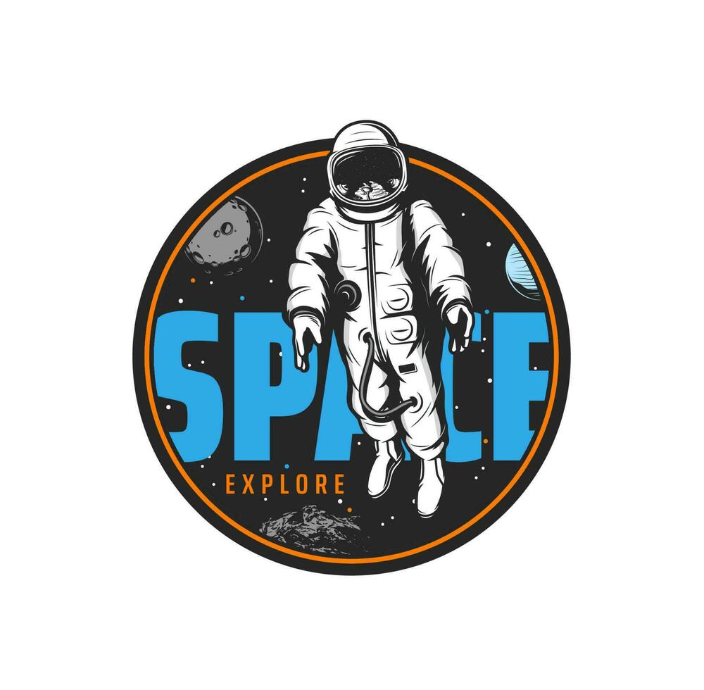 Astronaut in space icon, spaceman or cosmonaut vector