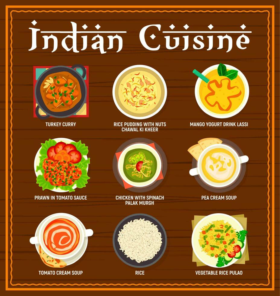 Indian cuisine restaurant meals menu template vector