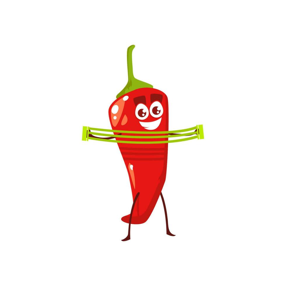 Cartoon chili pepper sportsman isolated icon. vector