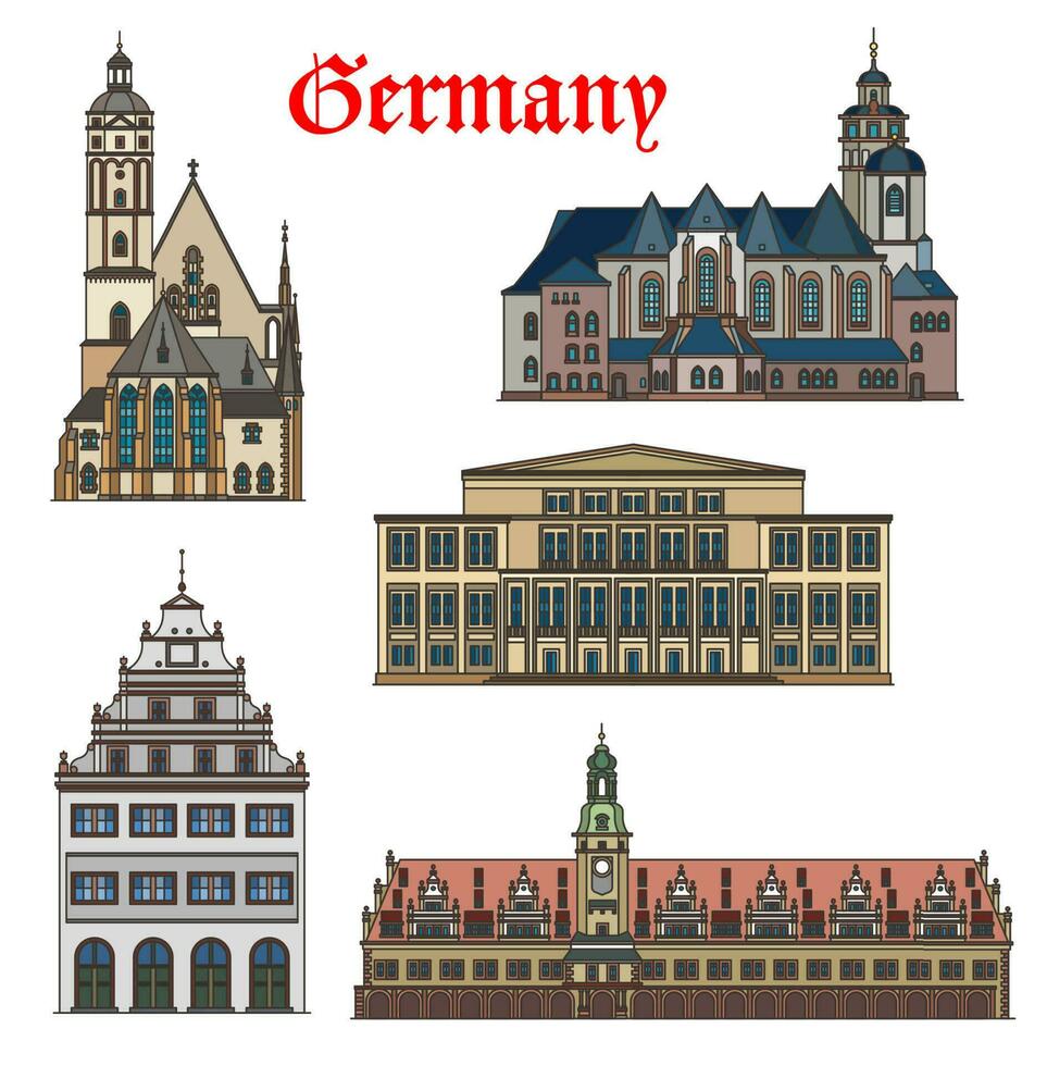 alemán arquitectura edificios, Leipzig puntos de referencia vector