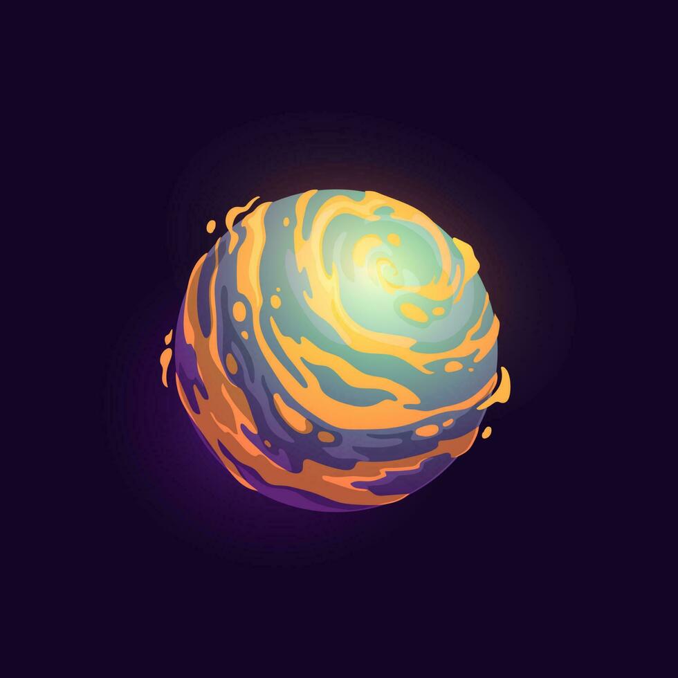 Space planet with orange nebula, fantasy galaxy vector