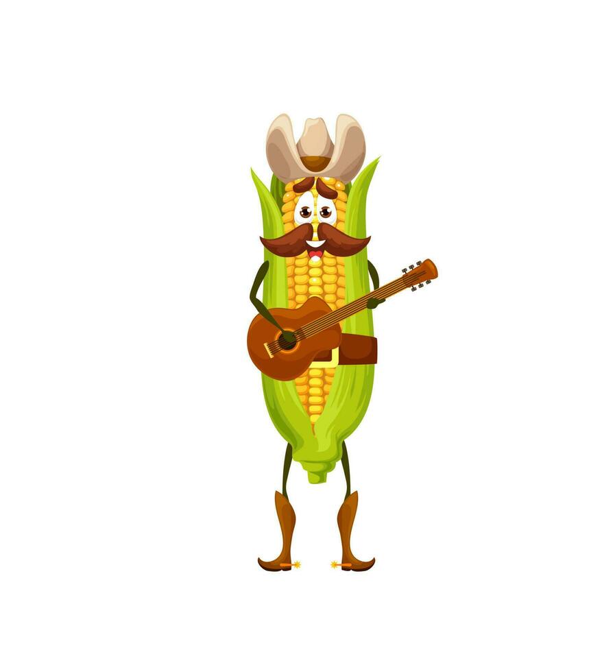 Cartoon corn cob cowboy character with guitar vector