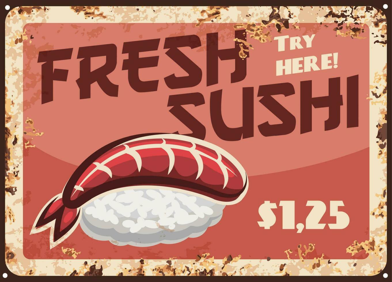 Sushi meal rusty metal vector plate