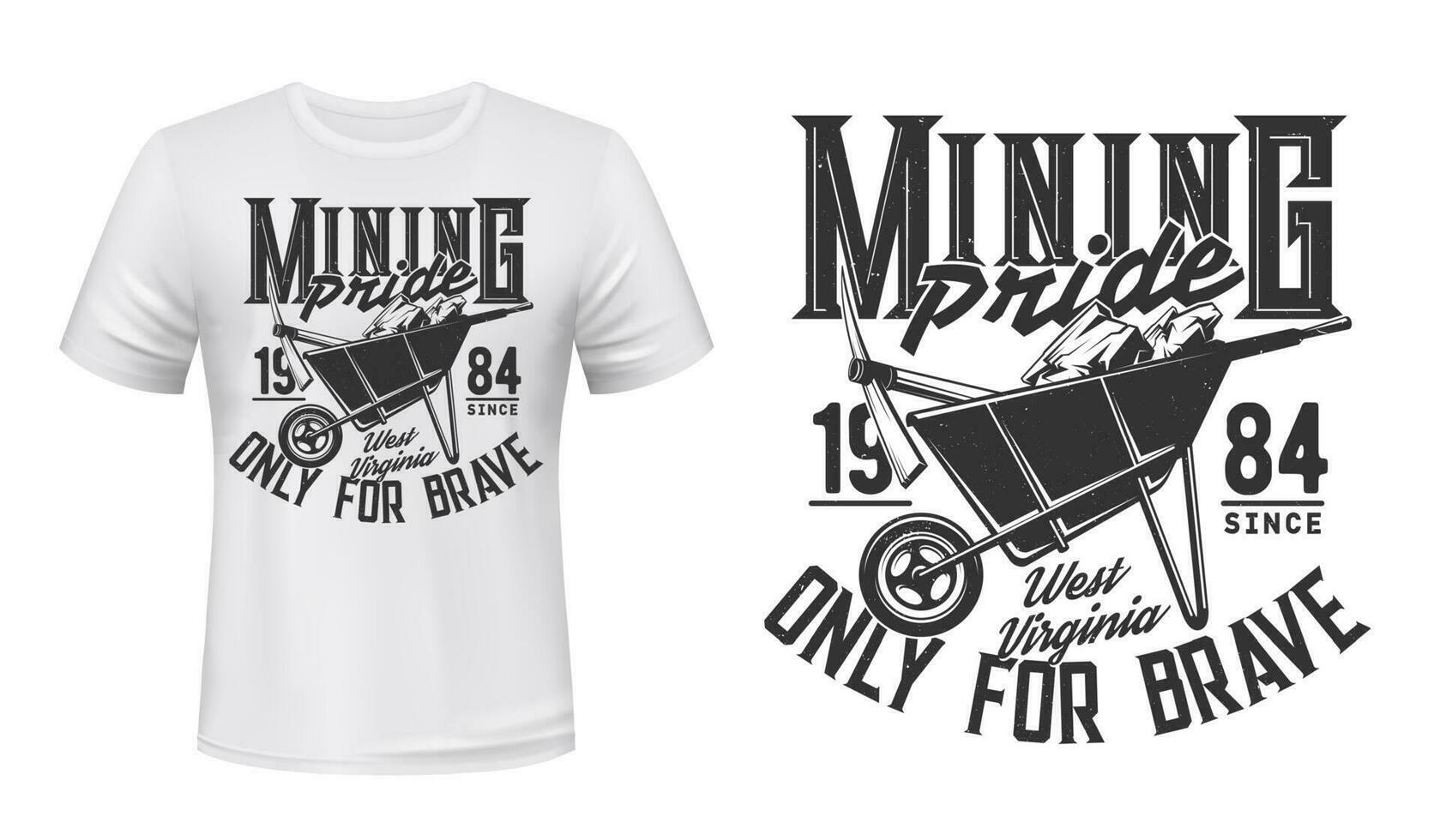 Mining t-shirt print vector mockup, coal miner