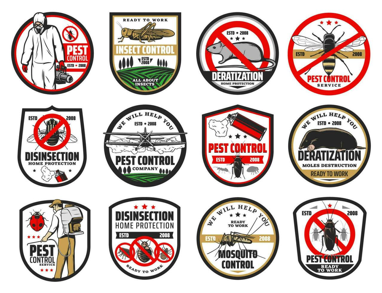 Pest control icons. Pest bugs and insects vector