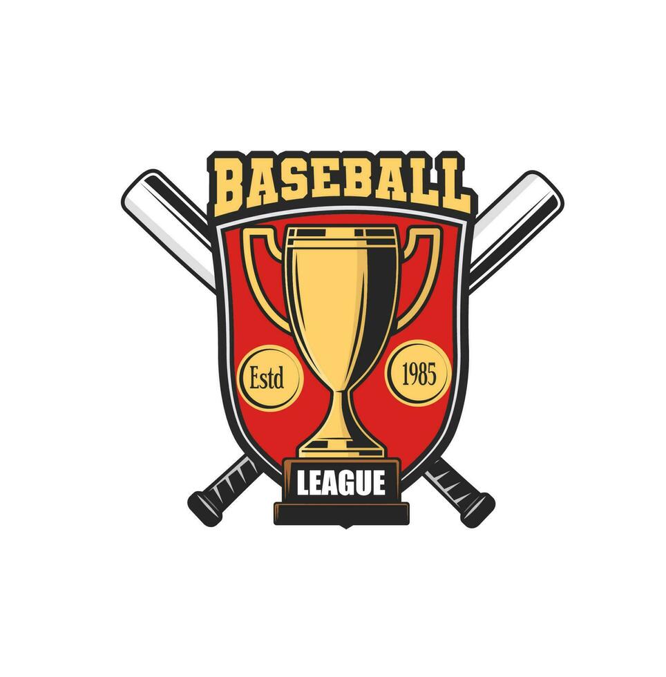 Baseball tournament retro icon with cup and bats vector