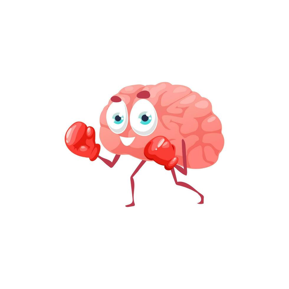 Cartoon brain in boxing gloves isolated character vector