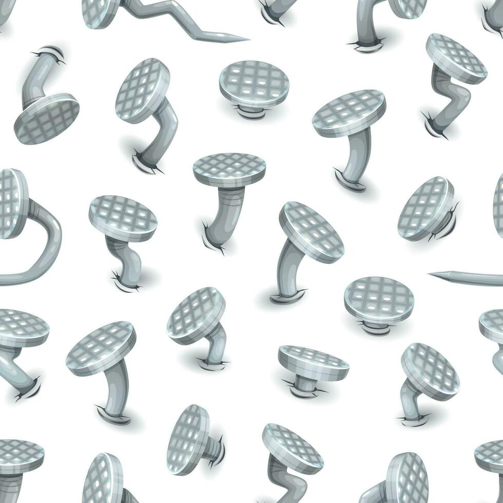 Cartoon bent nails and hobnails seamless pattern vector