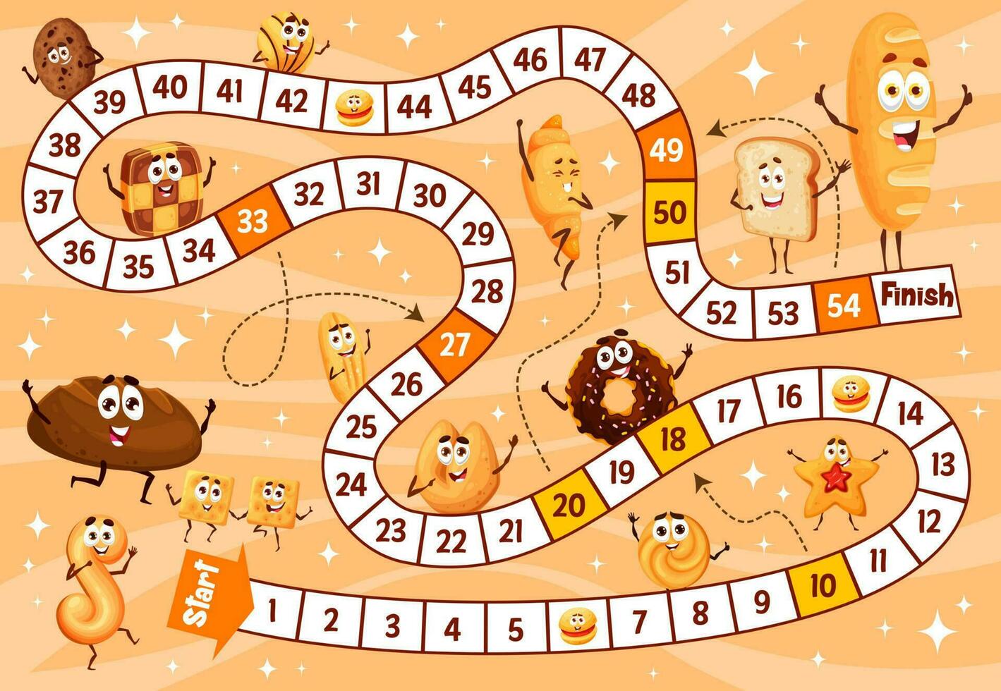 Board game with cartoon bakery, cookies characters vector