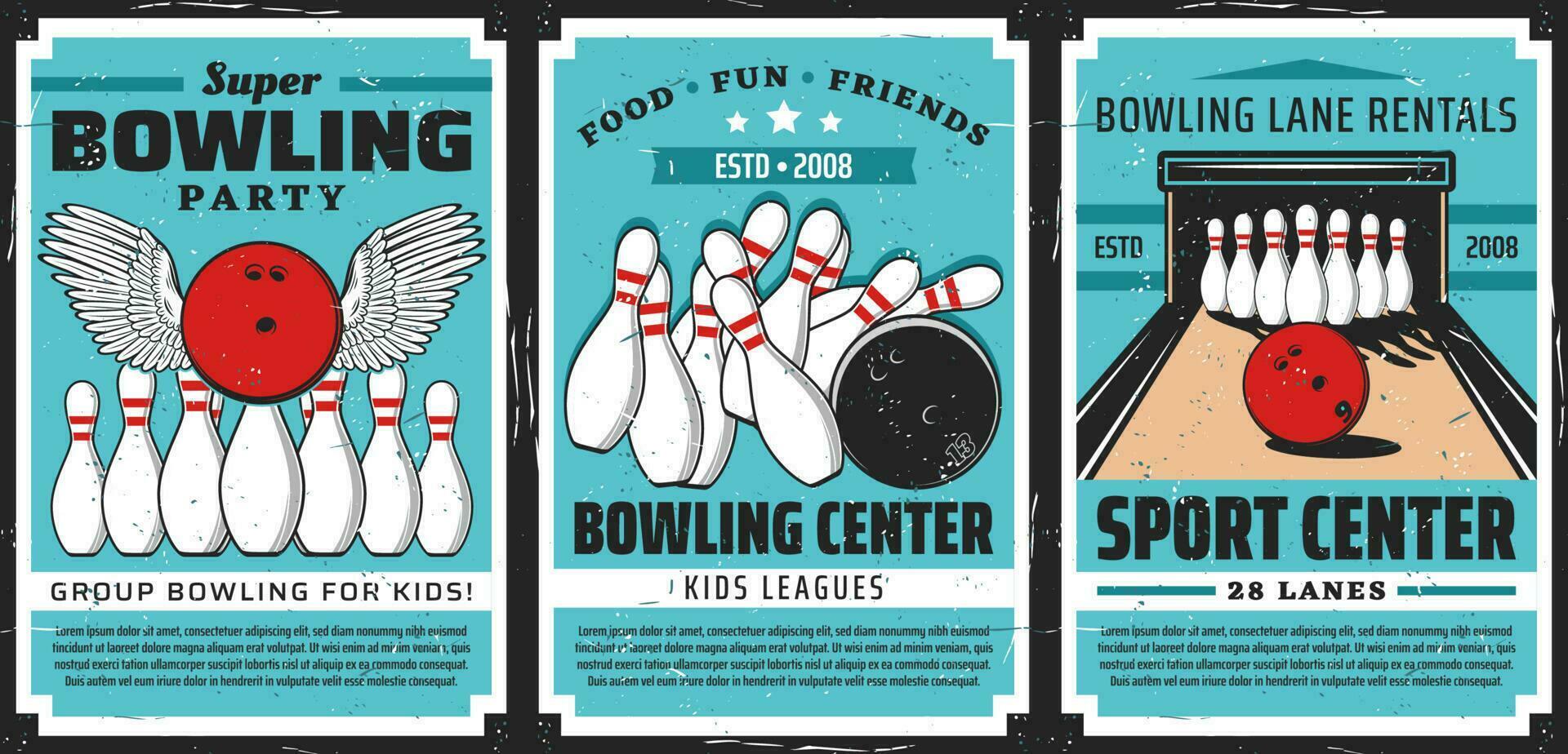 Bowling balls and pins on alley vector