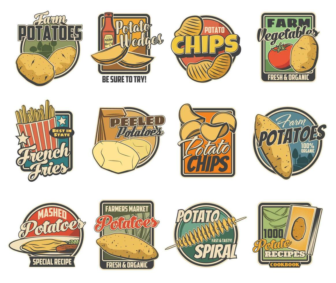 patata comida productos, vector íconos