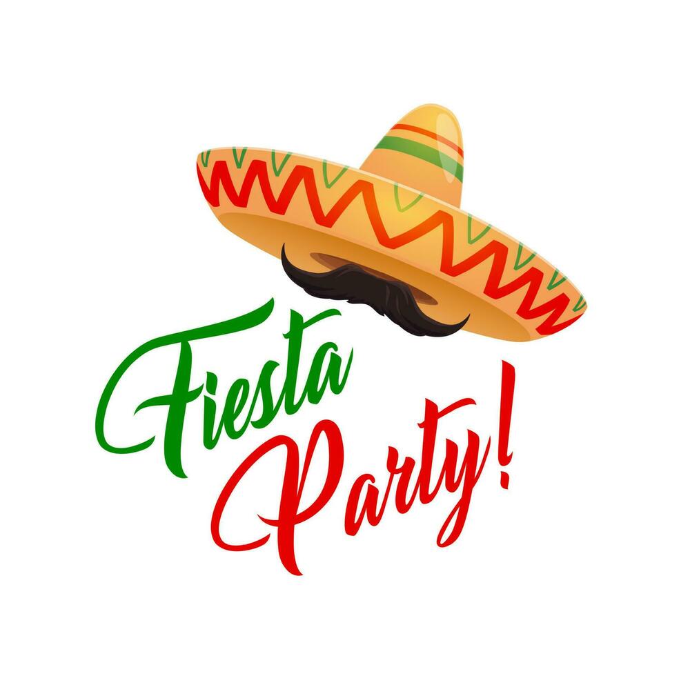 fiesta fiesta, mexicano sombrero con bigotes vector