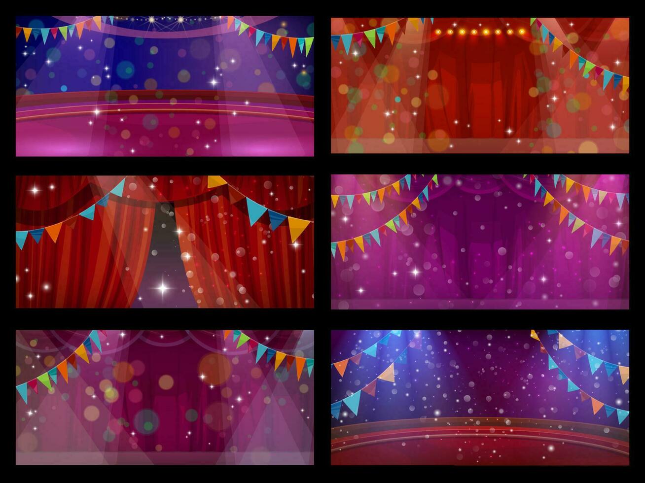 circo y teatro etapa interior con cortinas vector