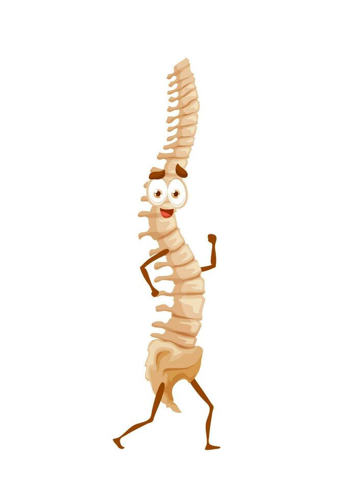 Human funny cartoon spine character, backbone vector