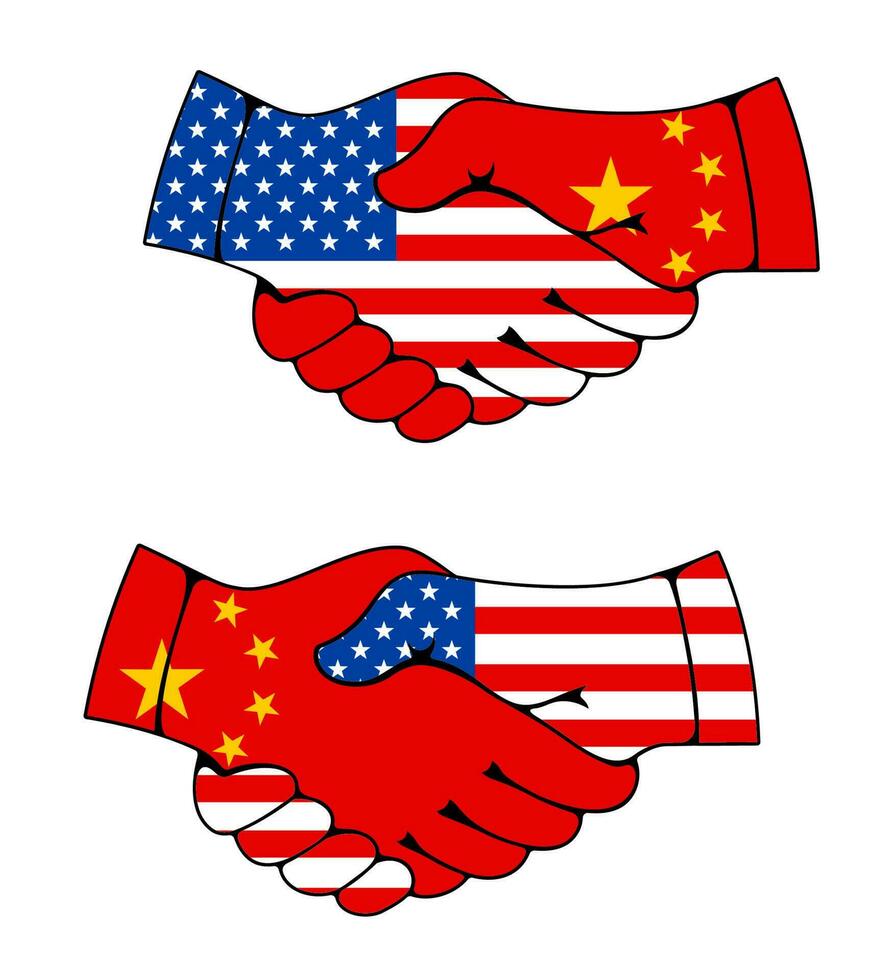 China USA partnership, business trade handshake vector