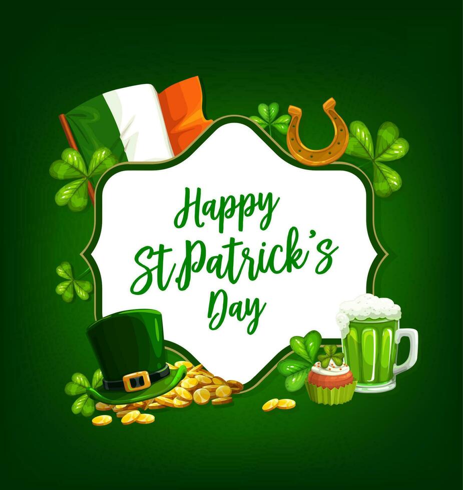 St. Patrick Day cartoon vector poster with top hat