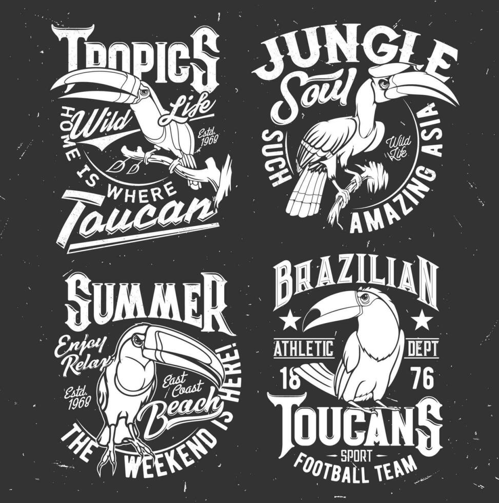 T-shirt print template with toucan tropical bird vector
