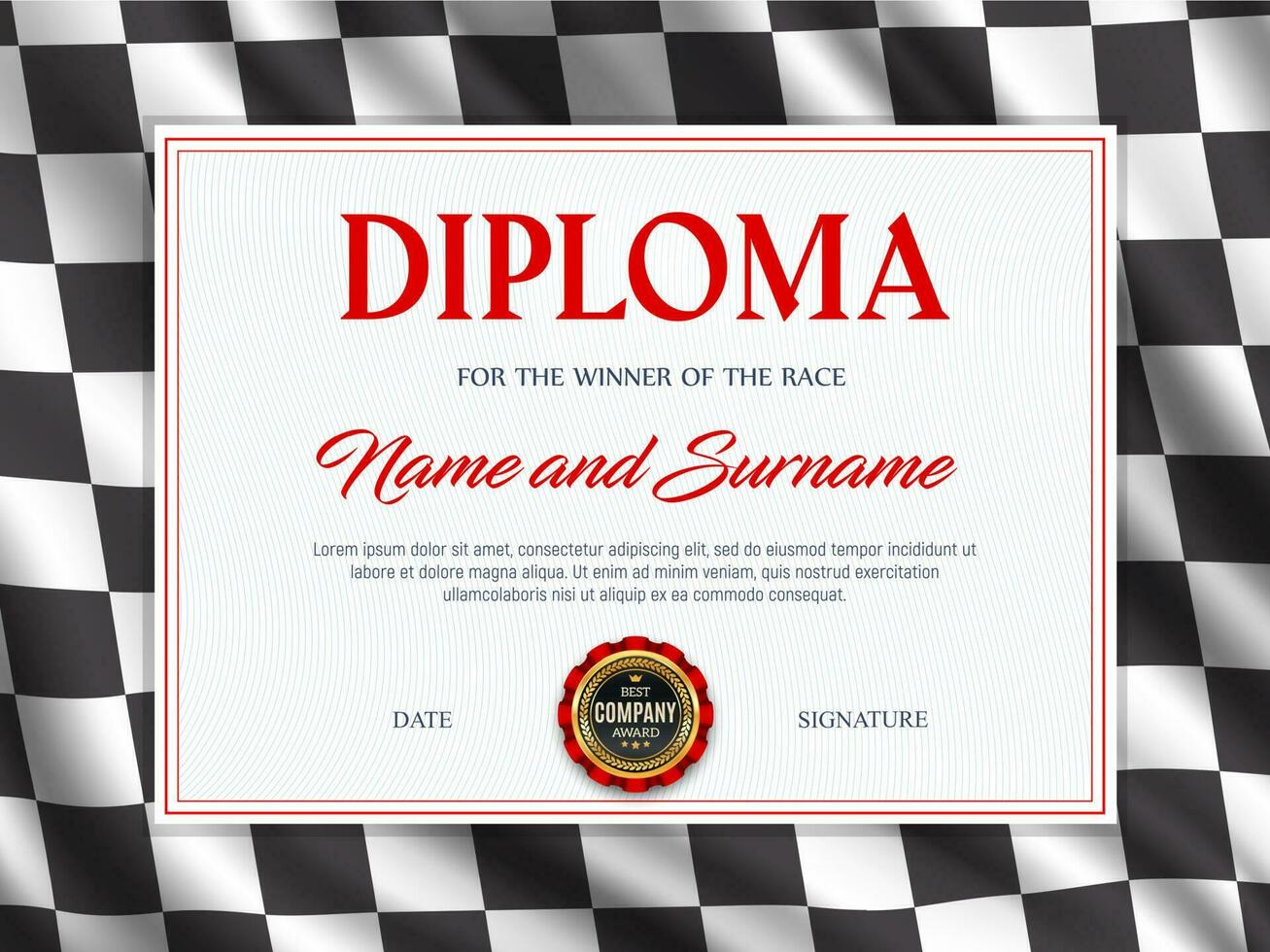 diploma certificado carrera deporte ganador vector