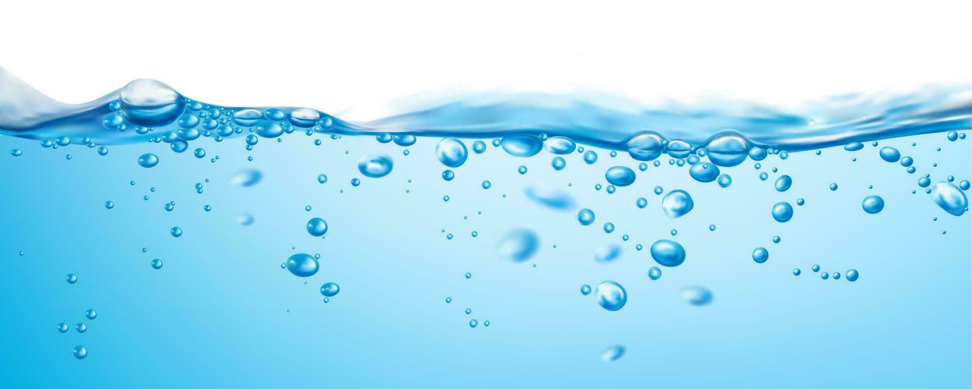 Water wave surface, water splash with air bubbles vector