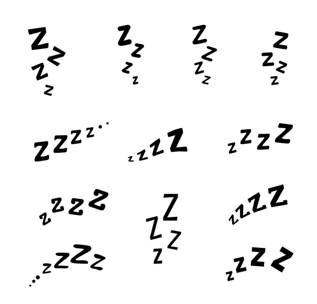 ZZZ, ZZZZ doodle bed sleep snore icons vector