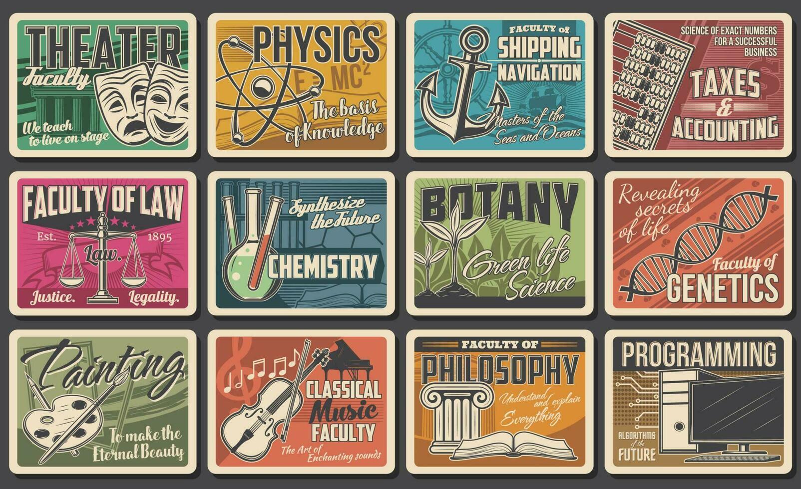 College science, art and tech faculty retro banner vector