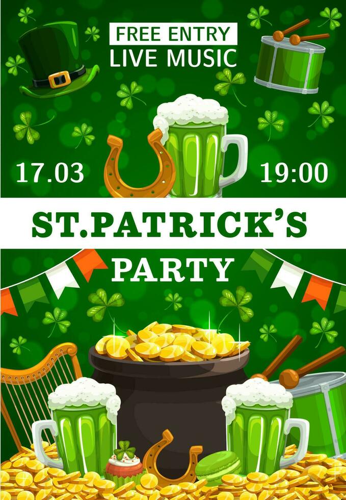 Patricks day green party, Irish holiday shamrock vector