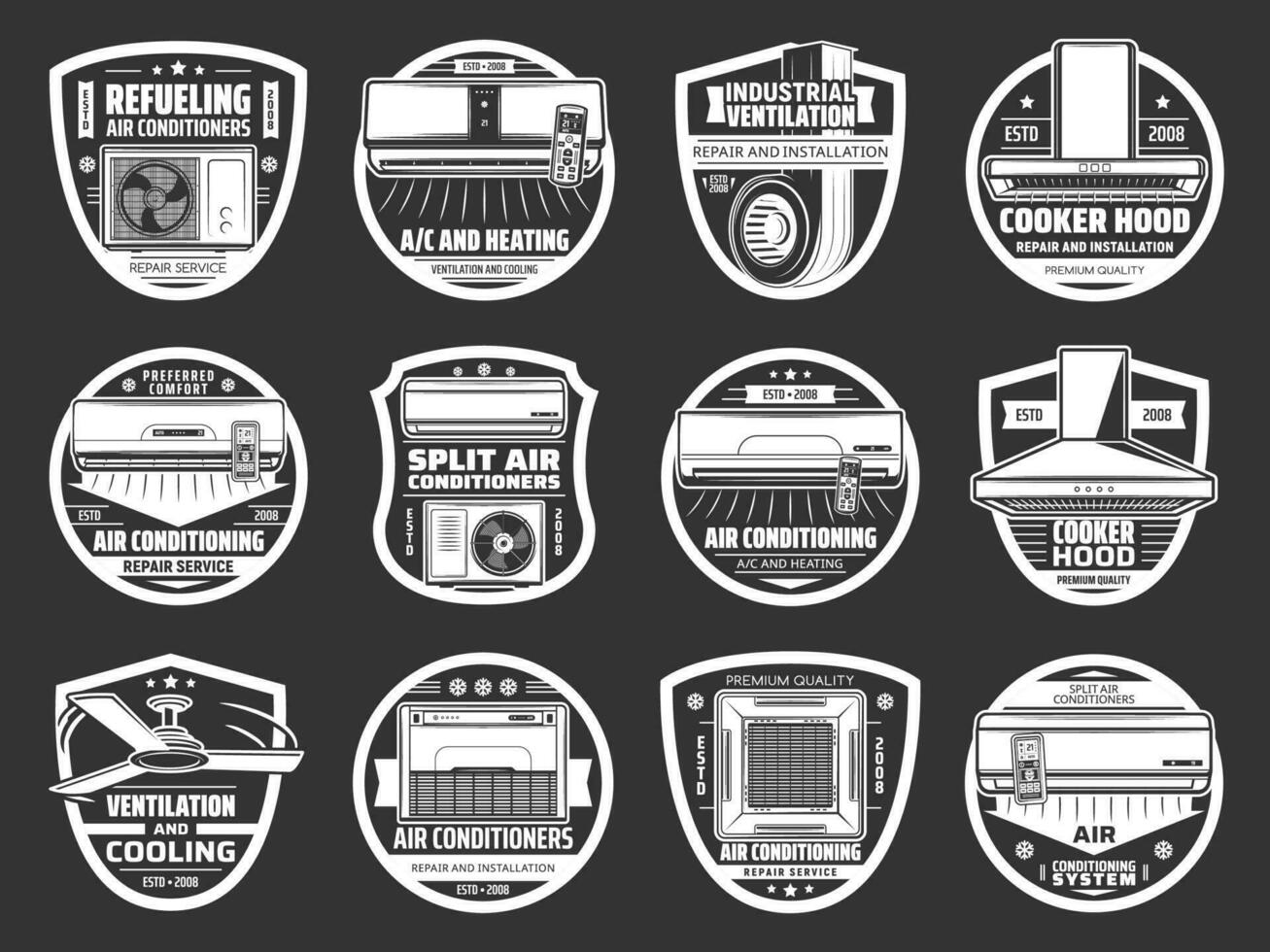 Conditioning, ventilation icons, air conditioner vector