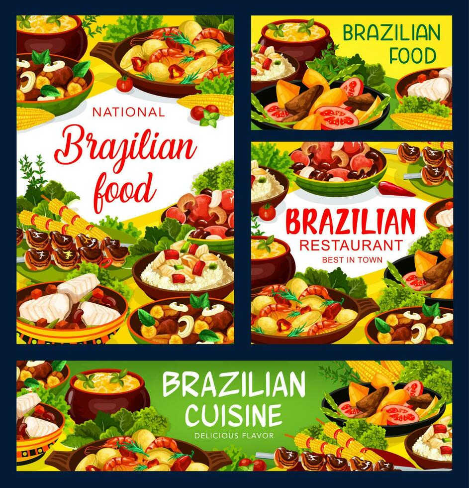 brasileño cocina comida menú carne, pescado comida platos vector