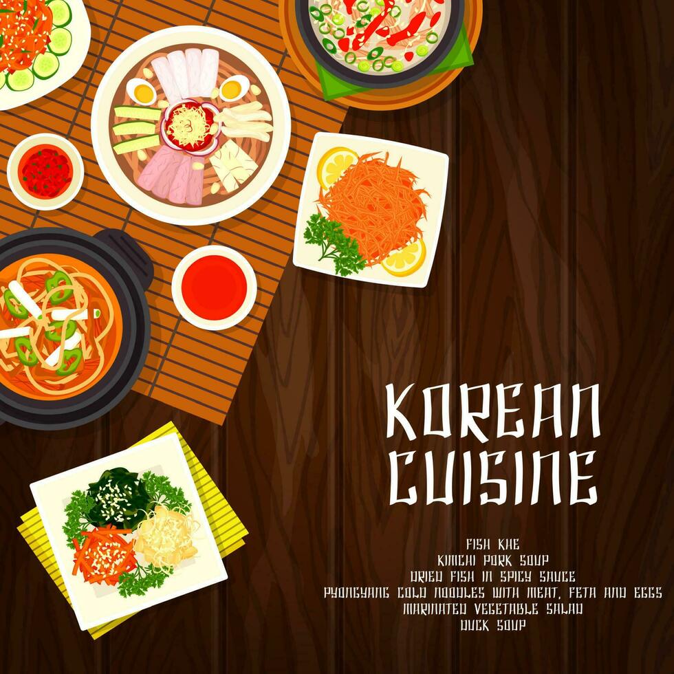 Korean cuisine food dishes, restaurant menu cover vector