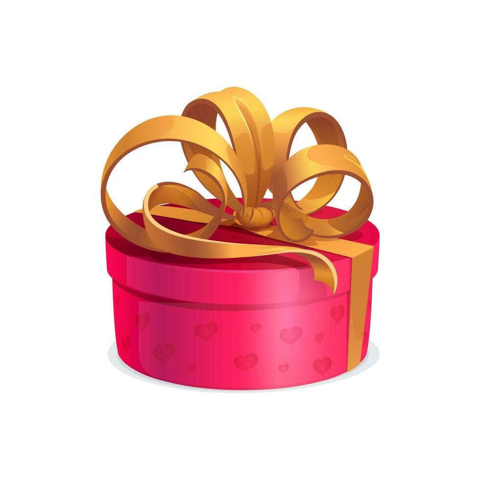 Round holiday gift with golden bow, vector box