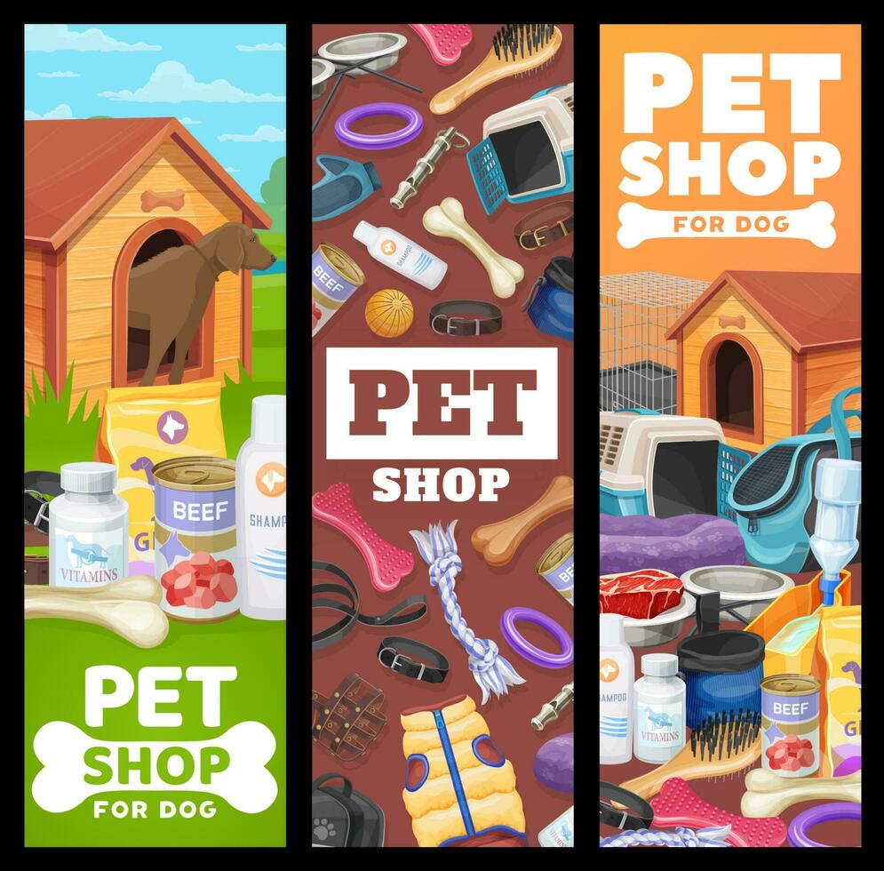 Pet shop banners, dog pet care vector promo cards