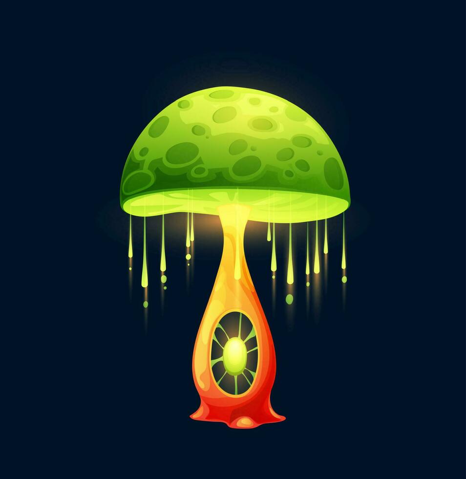 Magic luminous mushroom with dripping slime vector