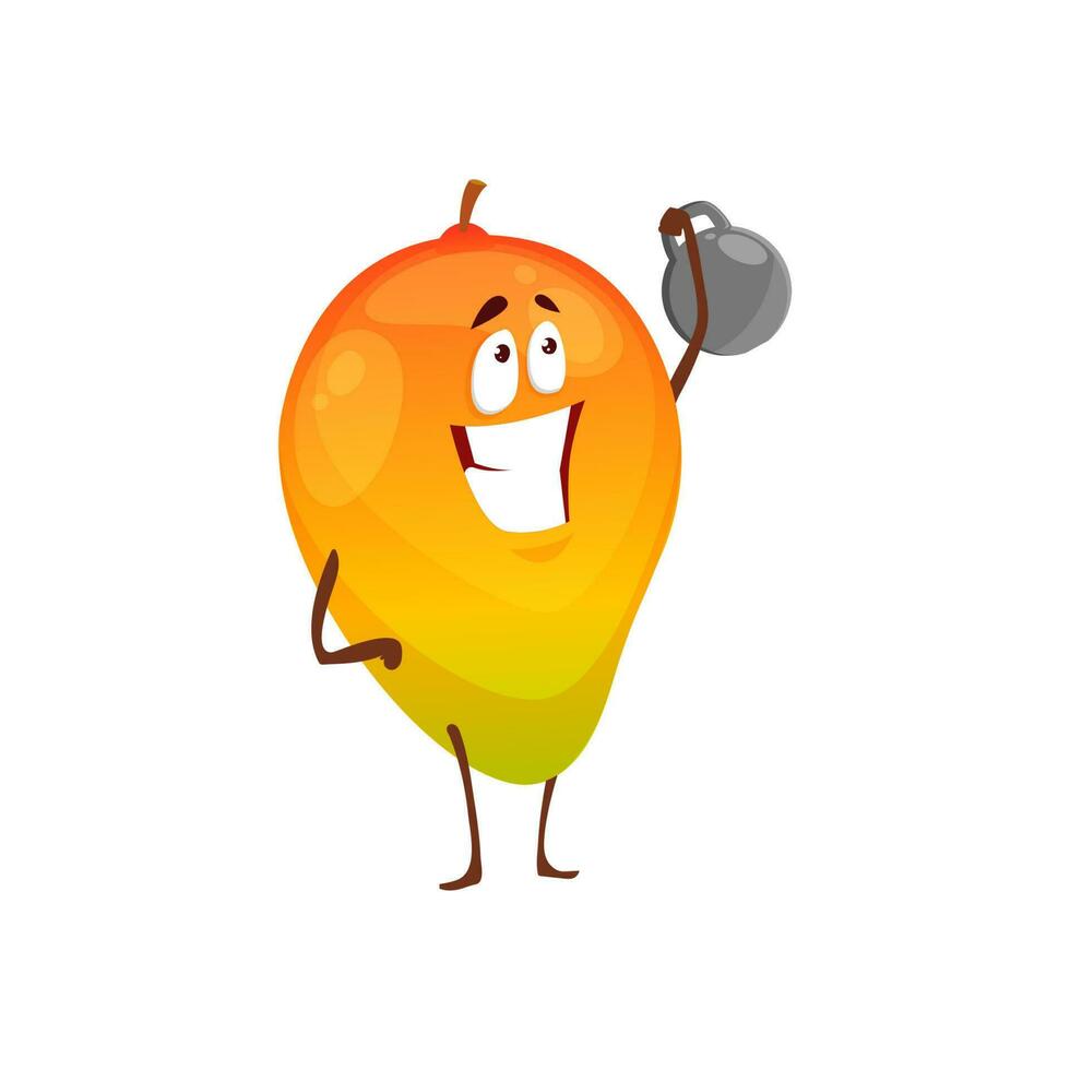 Cartoon exotic mango fruit sportsman vector icon