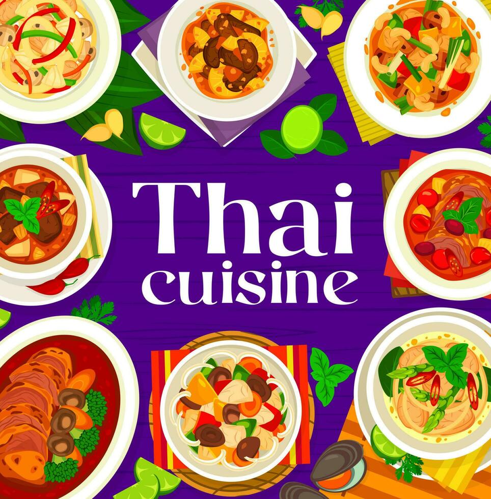 Thai cuisine menu cover template, Thailand dishes vector