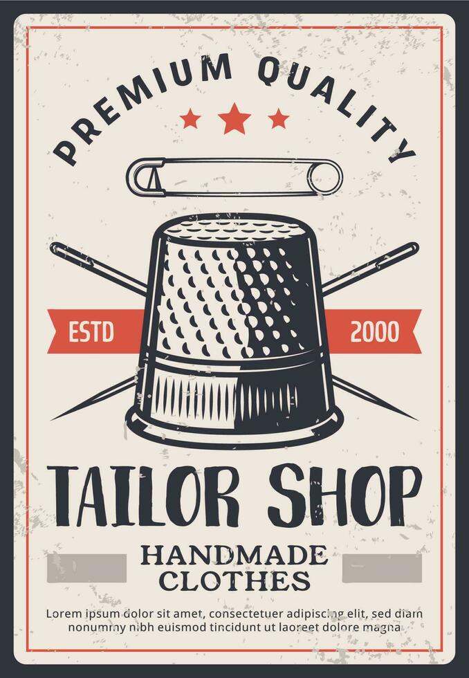 Tailor shop vintage poster, sewing fashion craft vector